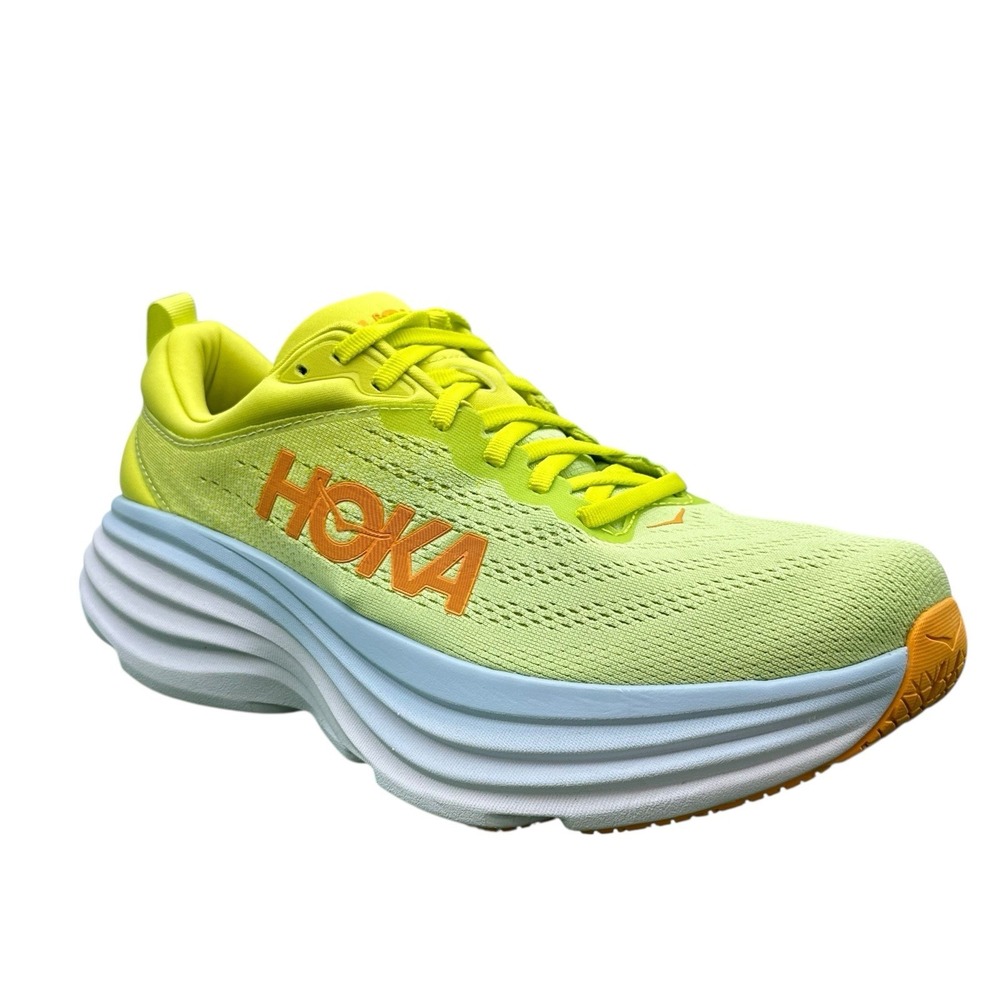 Hoka One One Yellow Mesh Sneakers with Orange Logo